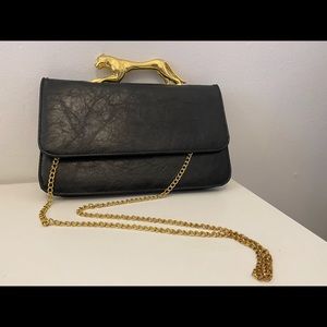 90's Gold Jaguar Leatherette Clutch Evening Bag